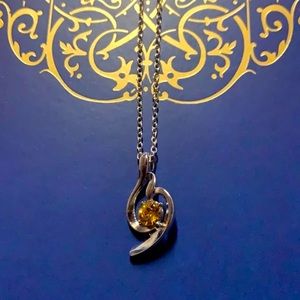 Happy Heart Orange Crystal Pendant Silver Necklace